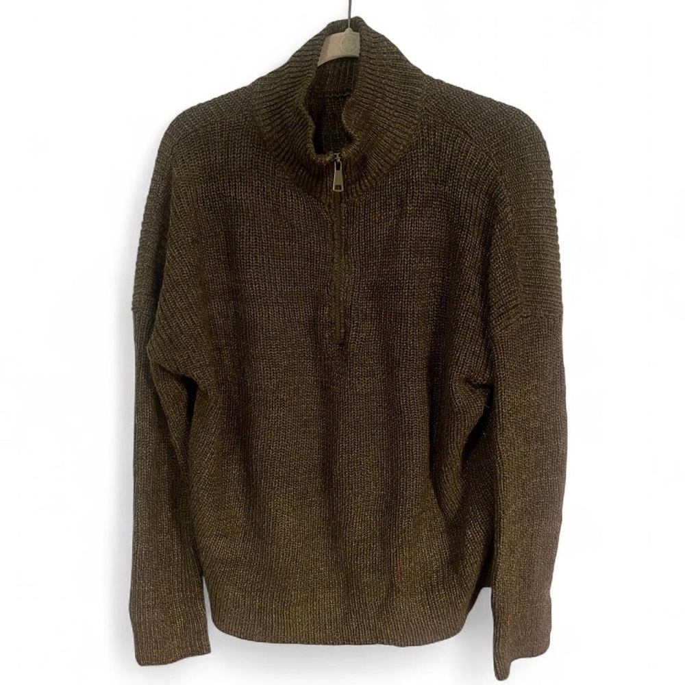 Green Khaki Knit Half Zip Sweater